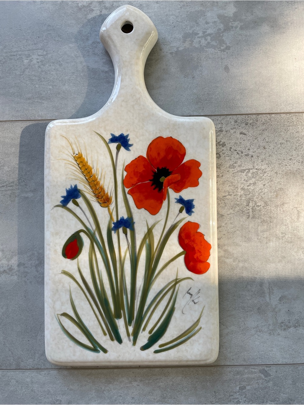 ITALIAN NUOVA CERAMICA VICENZA POPPY DESIGN SERVING BOARD, DECORATO A MANO